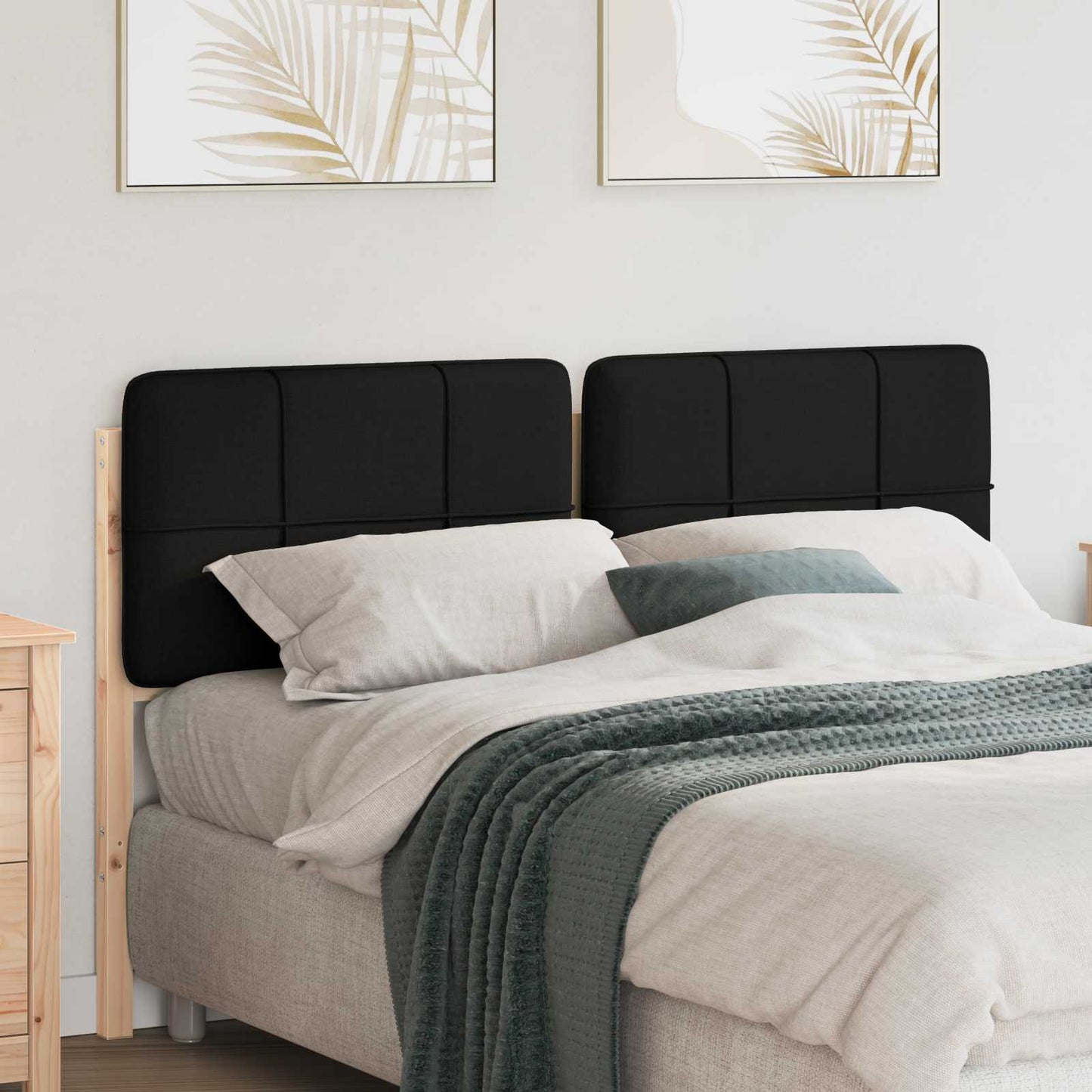 Polstret sengegavl Brun og sort 150 cm Massiv fyrretræ