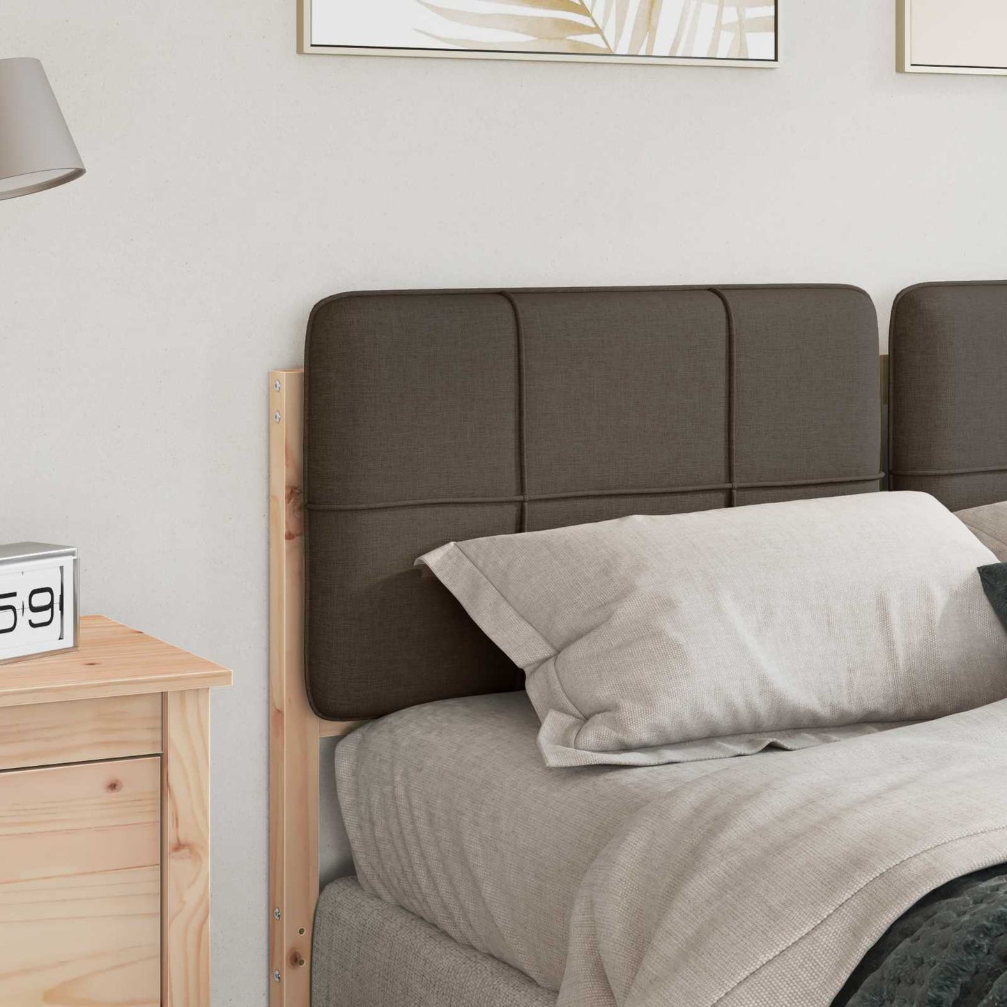 Polstret sengegavl Brun og Taupe 150 cm Massiv fyrretræ