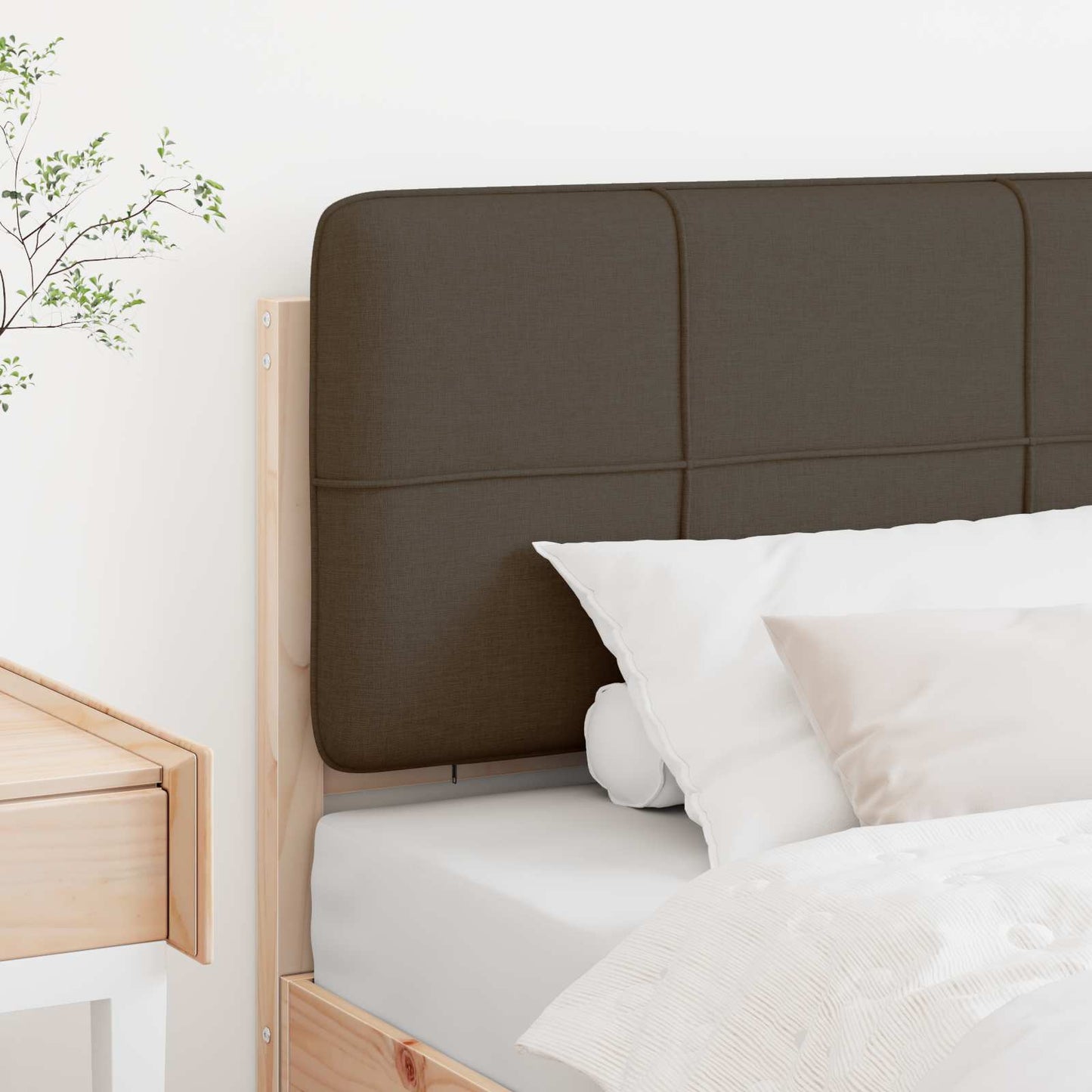 Polstret sengegavl Brun og Taupe 100 cm Massiv fyrretræ