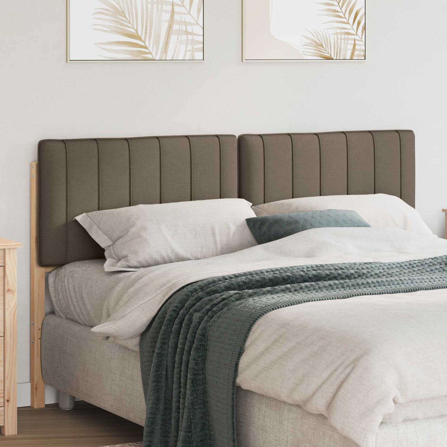 Polstret sengegavl Brun og Taupe 150 cm Massiv fyrretræ