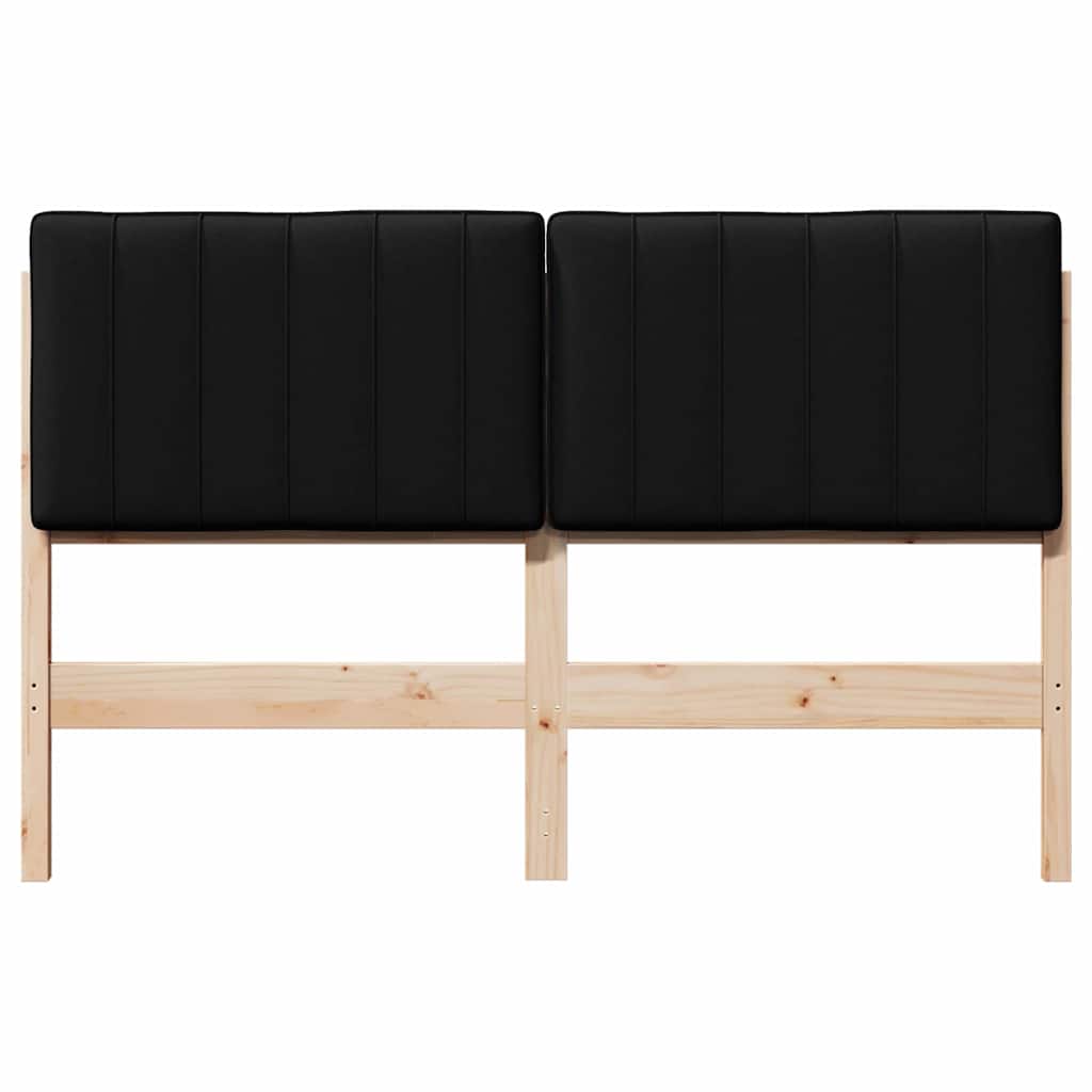 Polstret sengegavl Brun og sort 140 cm Massiv fyrretræ