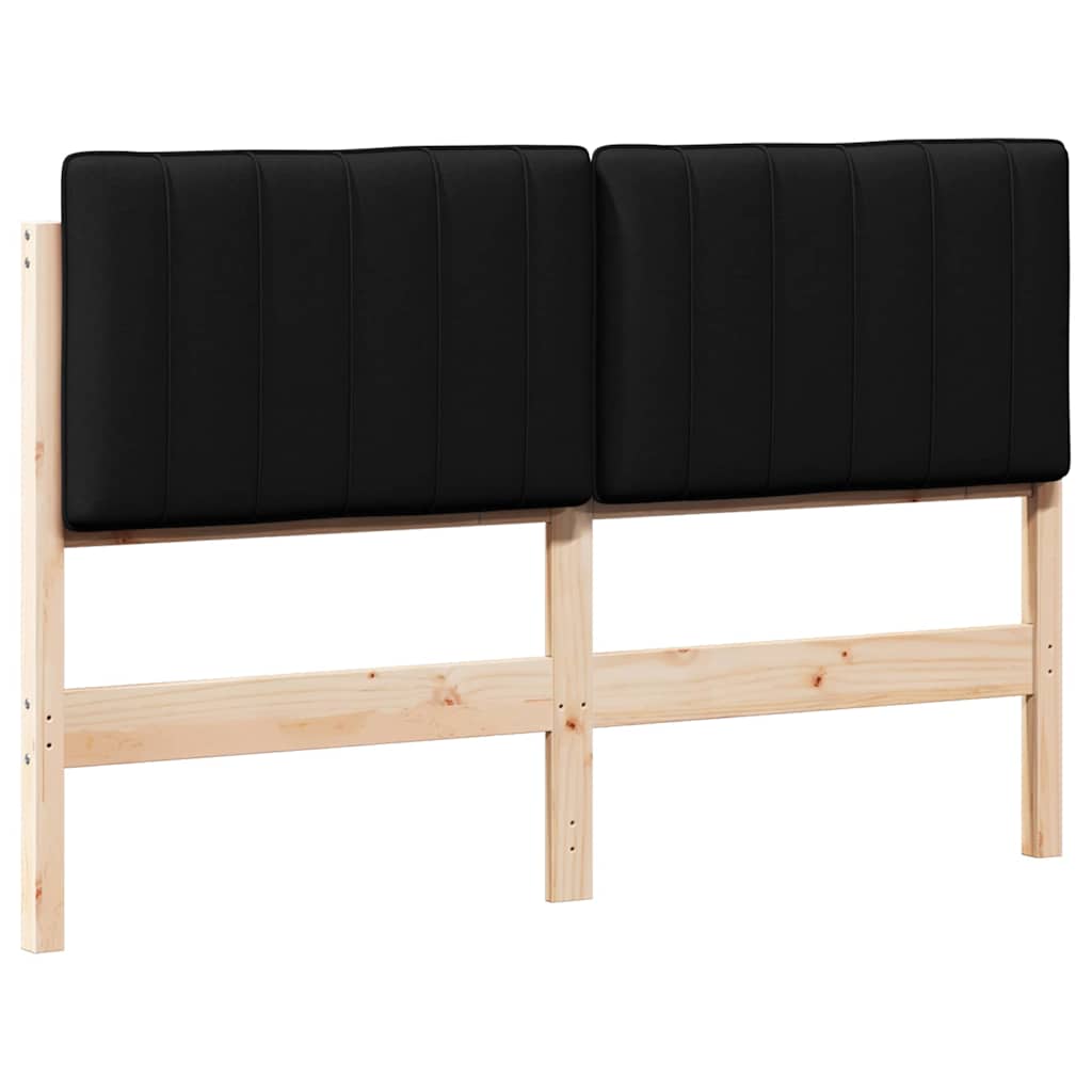 Polstret sengegavl Brun og sort 135 cm Massiv fyrretræ