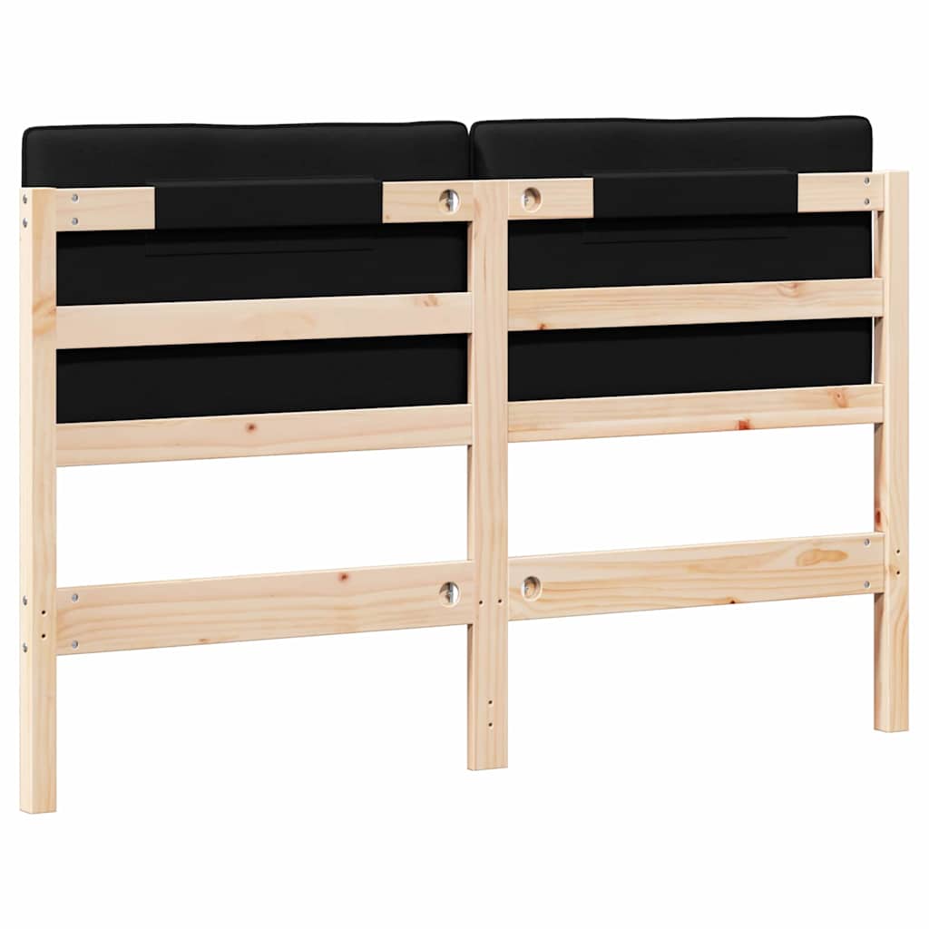 Polstret sengegavl Brun og sort 135 cm Massiv fyrretræ