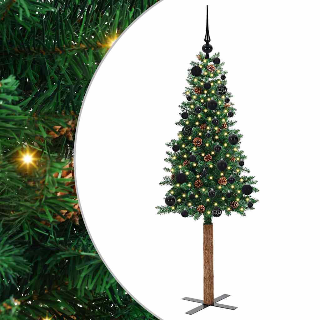 Slankt Juletræ med stativ Grøn 150 cm PVC og Massiv Fyrretræ