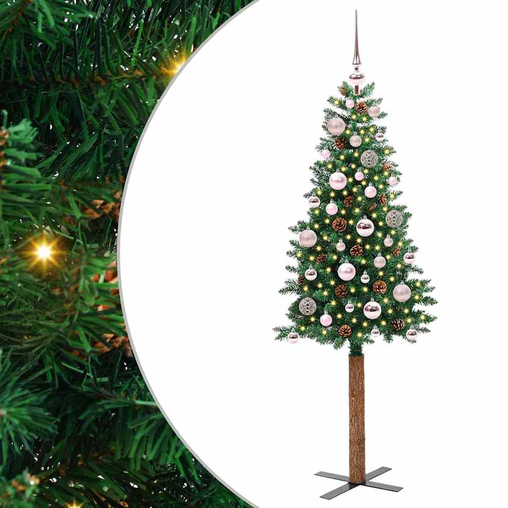 Slankt Juletræ med stativ Grøn 150 cm PVC og Massiv Fyrretræ