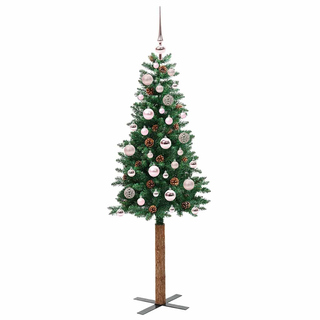 Slankt Juletræ med stativ Grøn 150 cm PVC og Massiv Fyrretræ