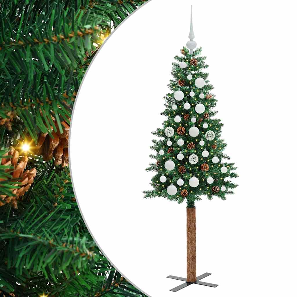 Slankt Juletræ med stativ Grøn 150 cm PVC og Massiv Fyrretræ