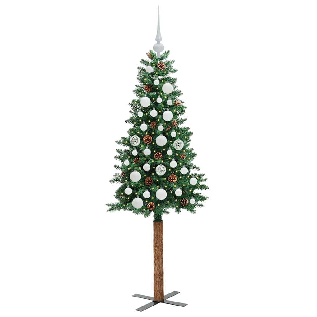 Slankt Juletræ med stativ Grøn 150 cm PVC og Massiv Fyrretræ