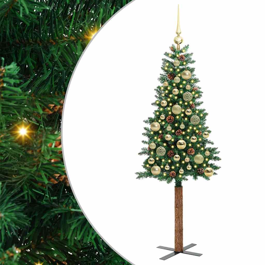 Slankt Juletræ med stativ Grøn 150 cm PVC og Massiv Fyrretræ