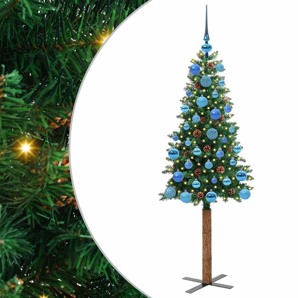 Slankt Juletræ med stativ Grøn 150 cm PVC og Massiv Fyrretræ