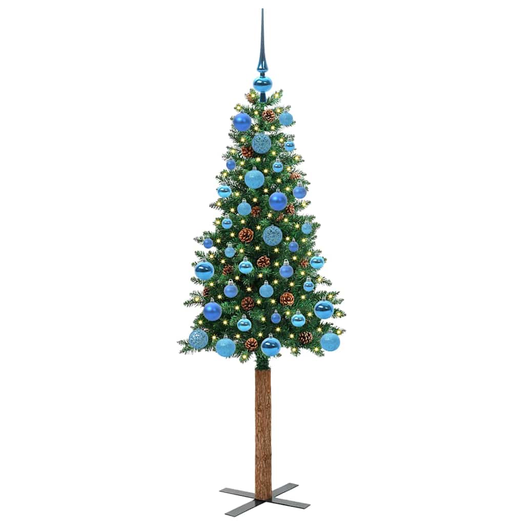 Slankt Juletræ med stativ Grøn 150 cm PVC og Massiv Fyrretræ
