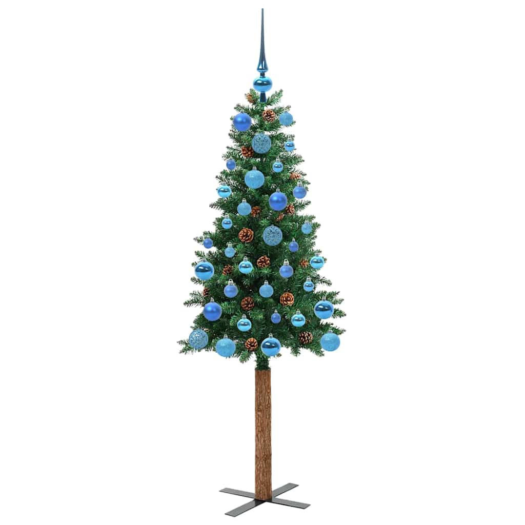 Slankt Juletræ med stativ Grøn 150 cm PVC og Massiv Fyrretræ