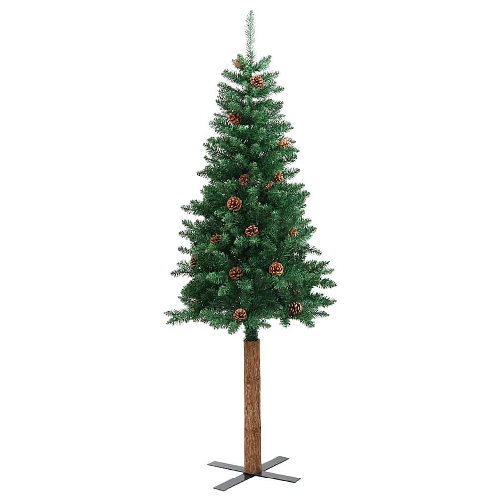 Slankt Juletræ med stativ Grøn 150 cm PVC og Massiv Fyrretræ