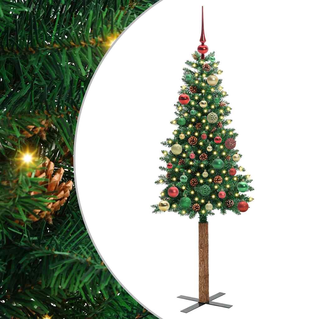 Slankt Juletræ med stativ Grøn 150 cm PVC og Massiv Fyrretræ