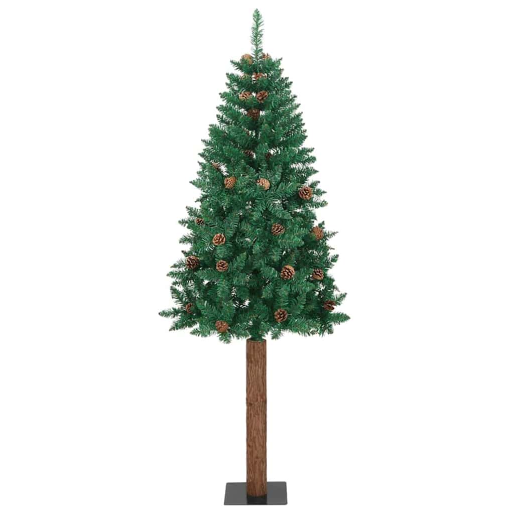 Slankt Juletræ med stativ Grøn 180 cm PVC og Massiv Fyrretræ