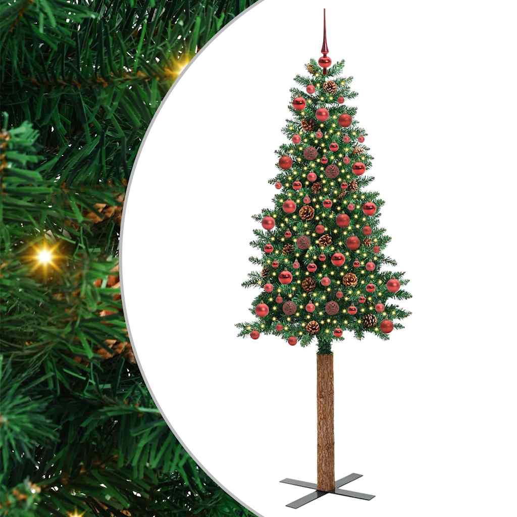 Slankt Juletræ med stativ Grøn 180 cm PVC og Massiv Fyrretræ