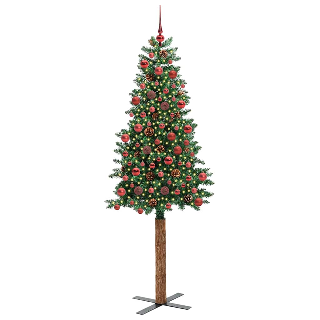 Slankt Juletræ med stativ Grøn 180 cm PVC og Massiv Fyrretræ