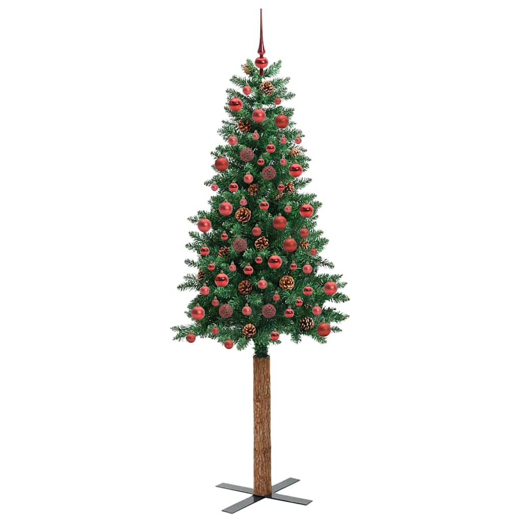 Slankt Juletræ med stativ Grøn 180 cm PVC og Massiv Fyrretræ