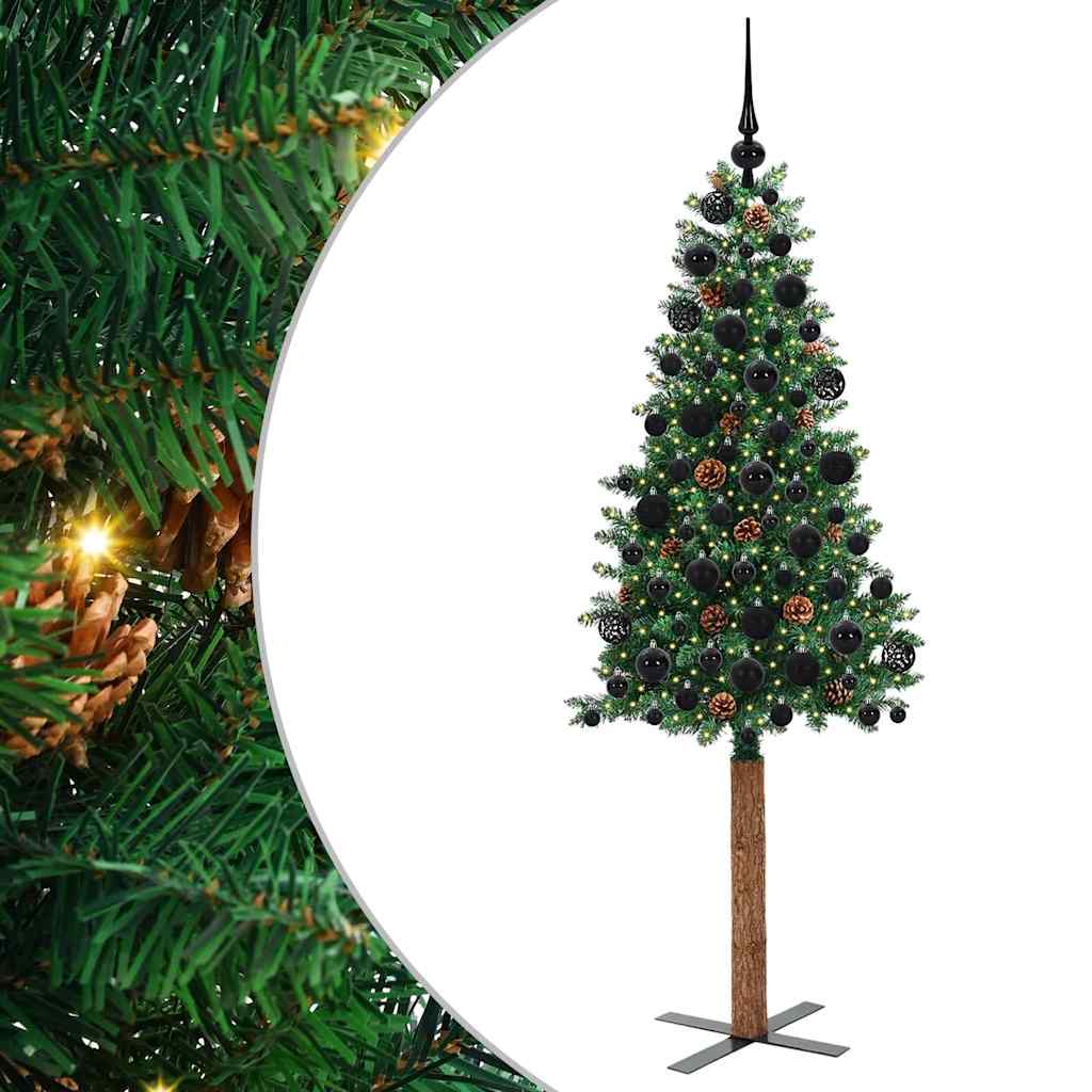 Slankt Juletræ med stativ Grøn 180 cm PVC og Massiv Fyrretræ