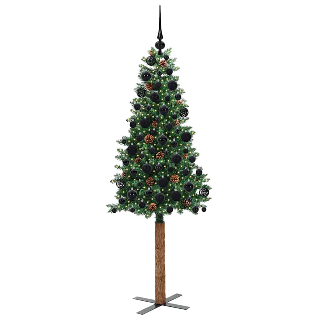Slankt Juletræ med stativ Grøn 180 cm PVC og Massiv Fyrretræ