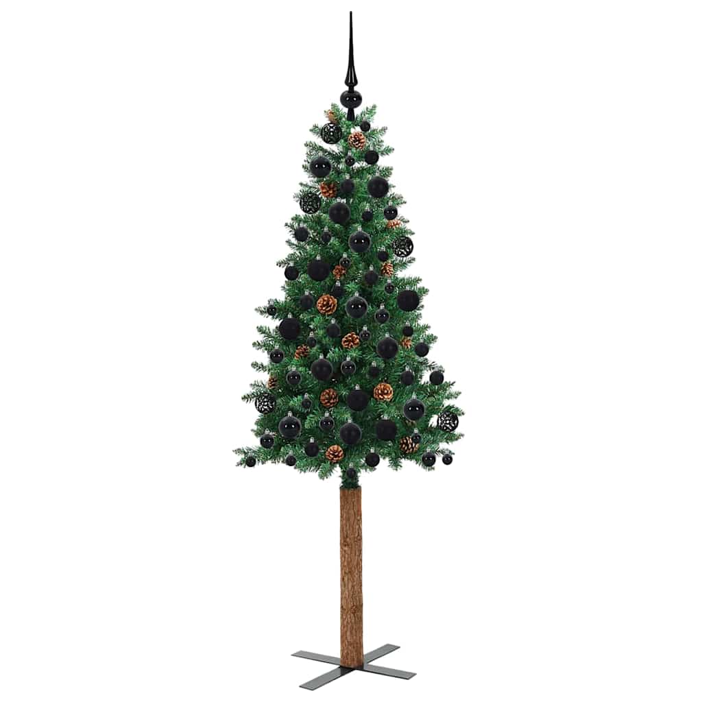 Slankt Juletræ med stativ Grøn 180 cm PVC og Massiv Fyrretræ