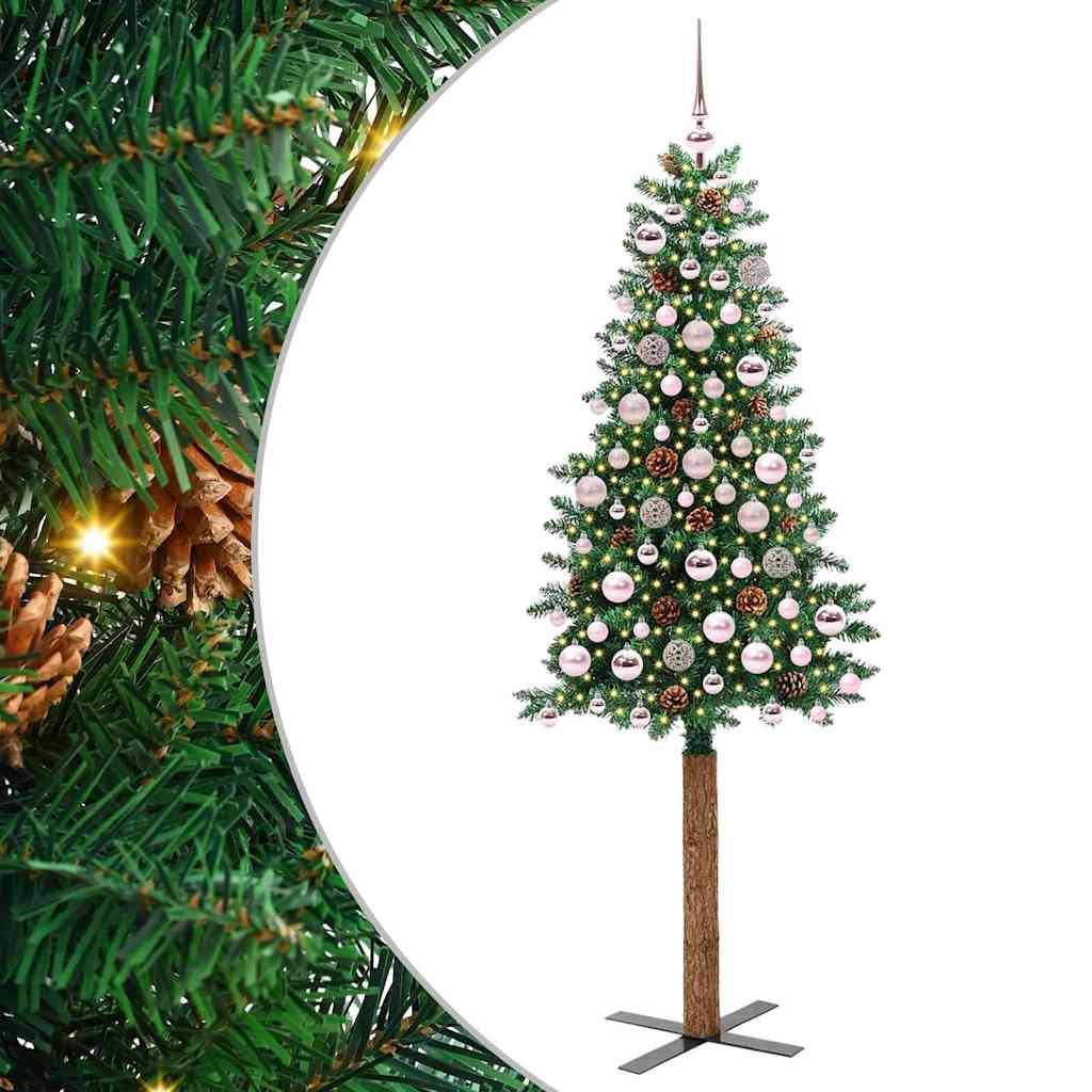 Slankt Juletræ med stativ Grøn 180 cm PVC og Massiv Fyrretræ