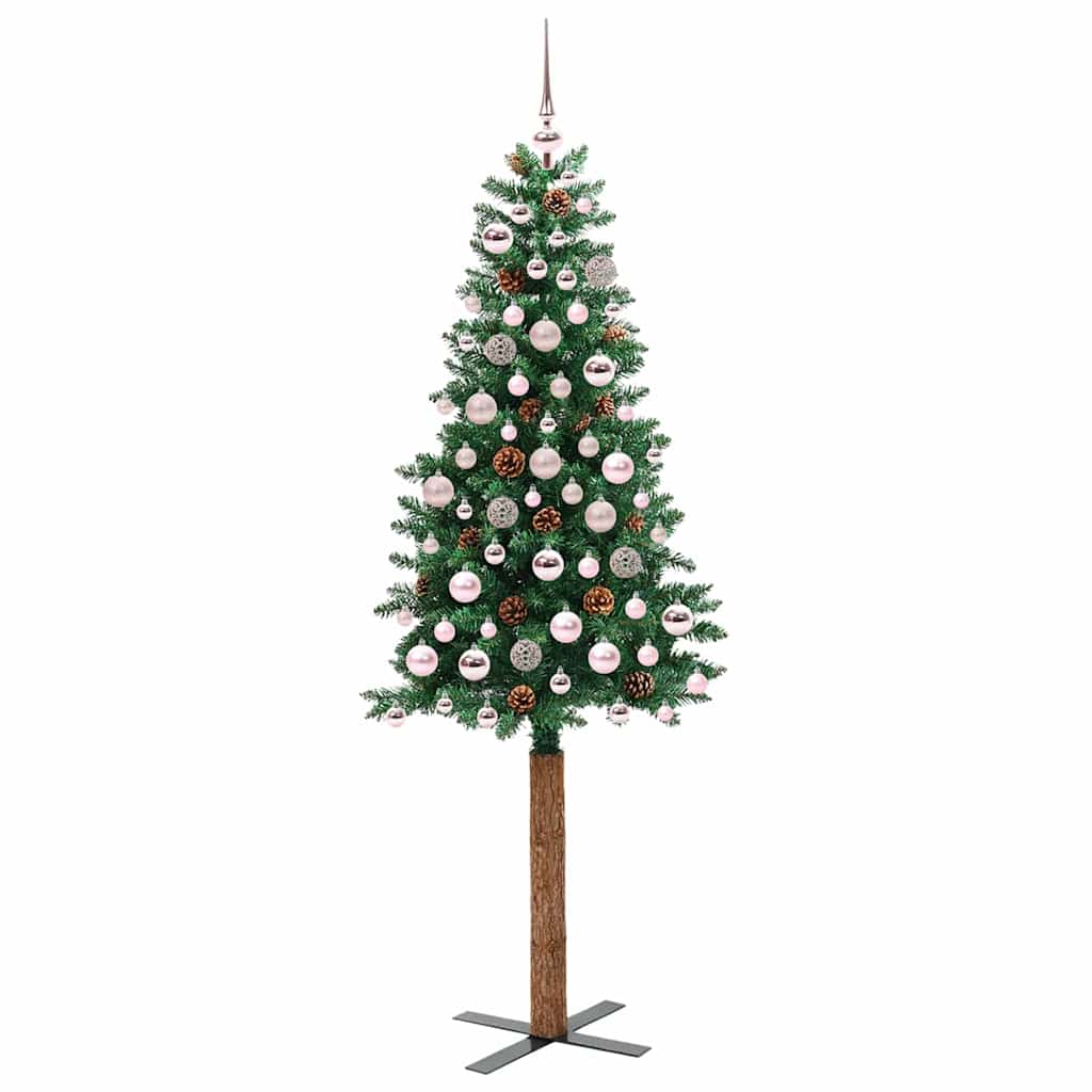 Slankt Juletræ med stativ Grøn 180 cm PVC og Massiv Fyrretræ