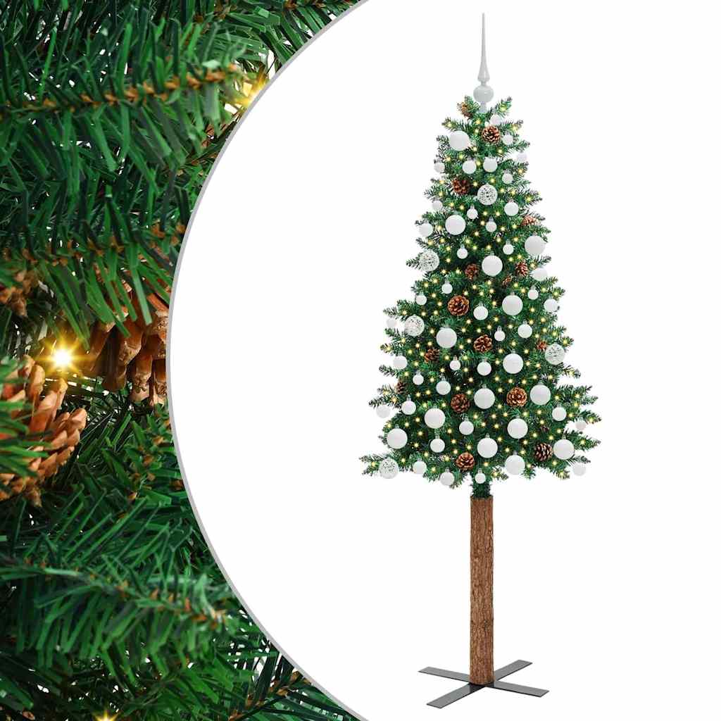 Slankt Juletræ med stativ Grøn 180 cm PVC og Massiv Fyrretræ