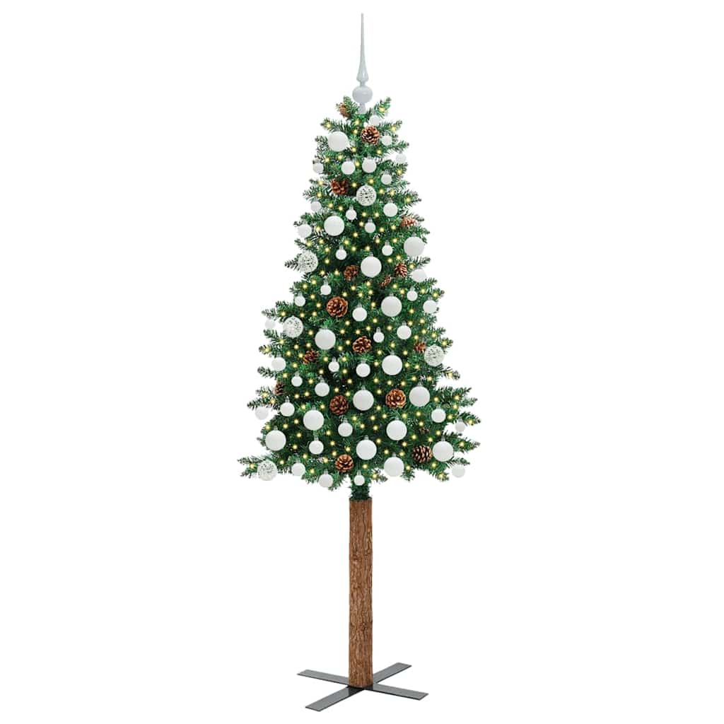 Slankt Juletræ med stativ Grøn 180 cm PVC og Massiv Fyrretræ
