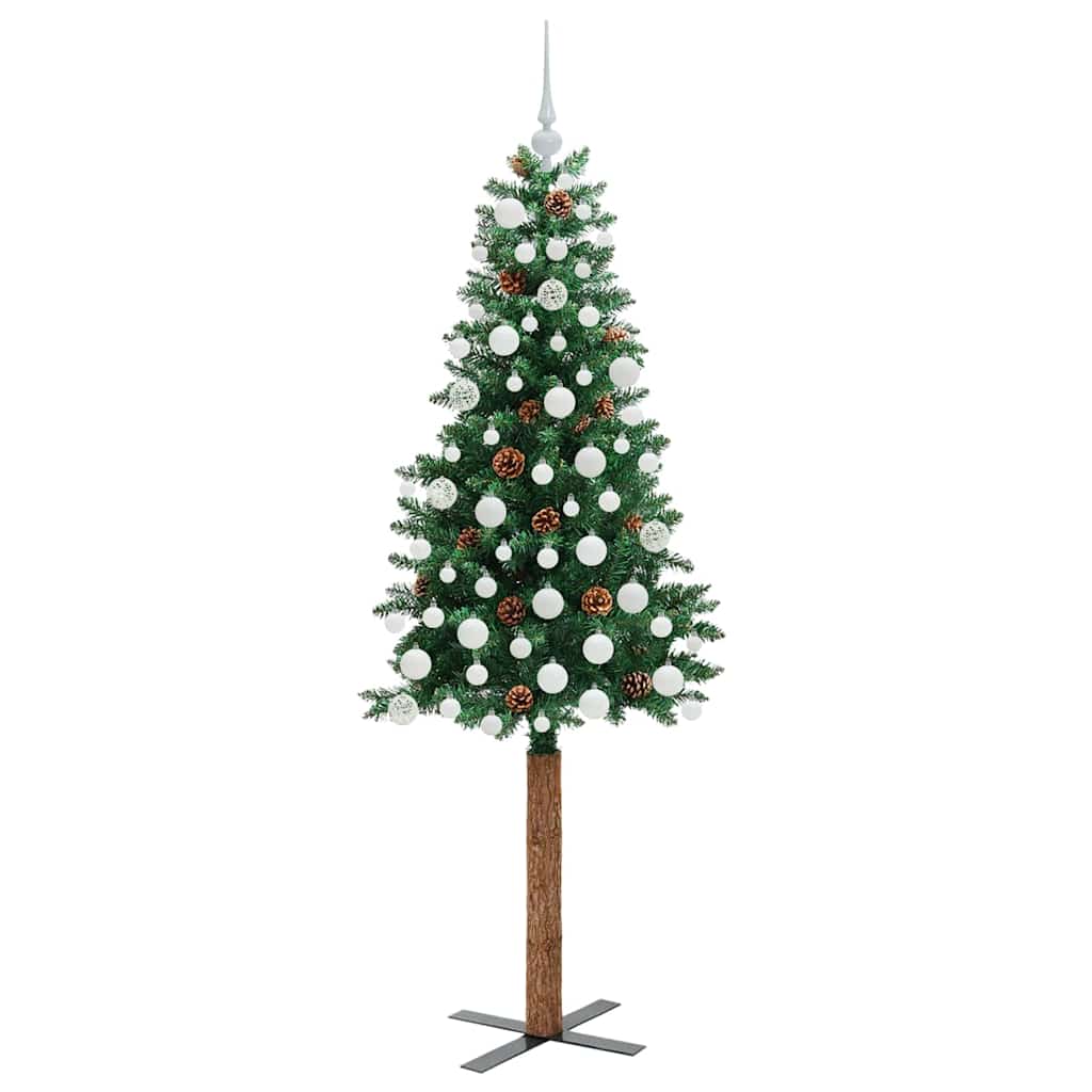 Slankt Juletræ med stativ Grøn 180 cm PVC og Massiv Fyrretræ