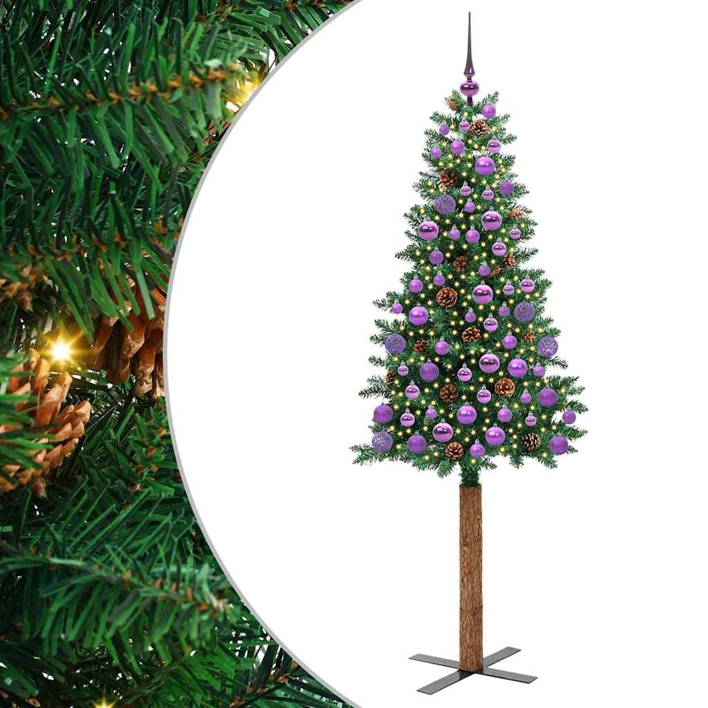 Slankt Juletræ med stativ Grøn 180 cm PVC og Massiv Fyrretræ