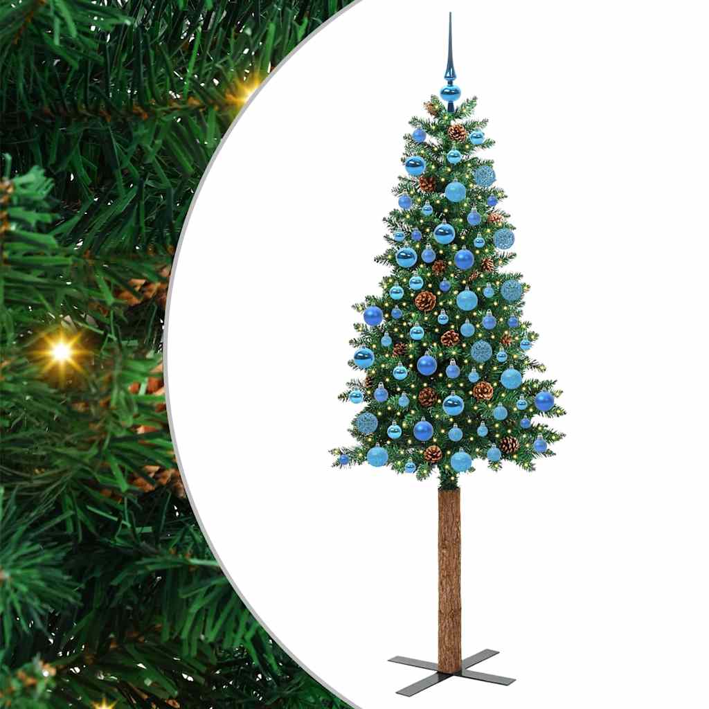 Slankt Juletræ med stativ Grøn 180 cm PVC og Massiv Fyrretræ