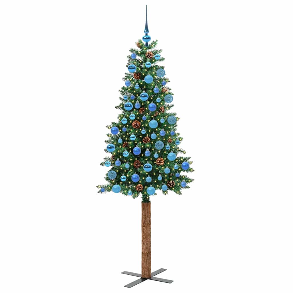 Slankt Juletræ med stativ Grøn 180 cm PVC og Massiv Fyrretræ