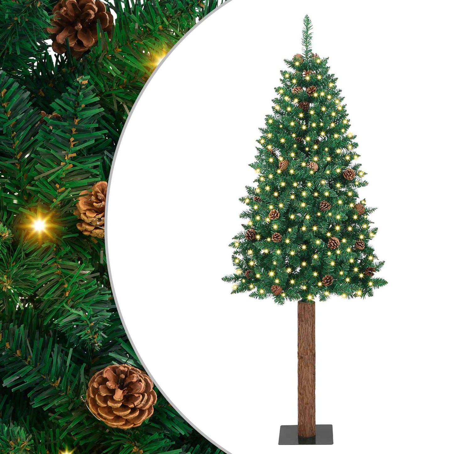 Slankt Juletræ med stativ Grøn 210 cm PVC og Massiv Fyrretræ