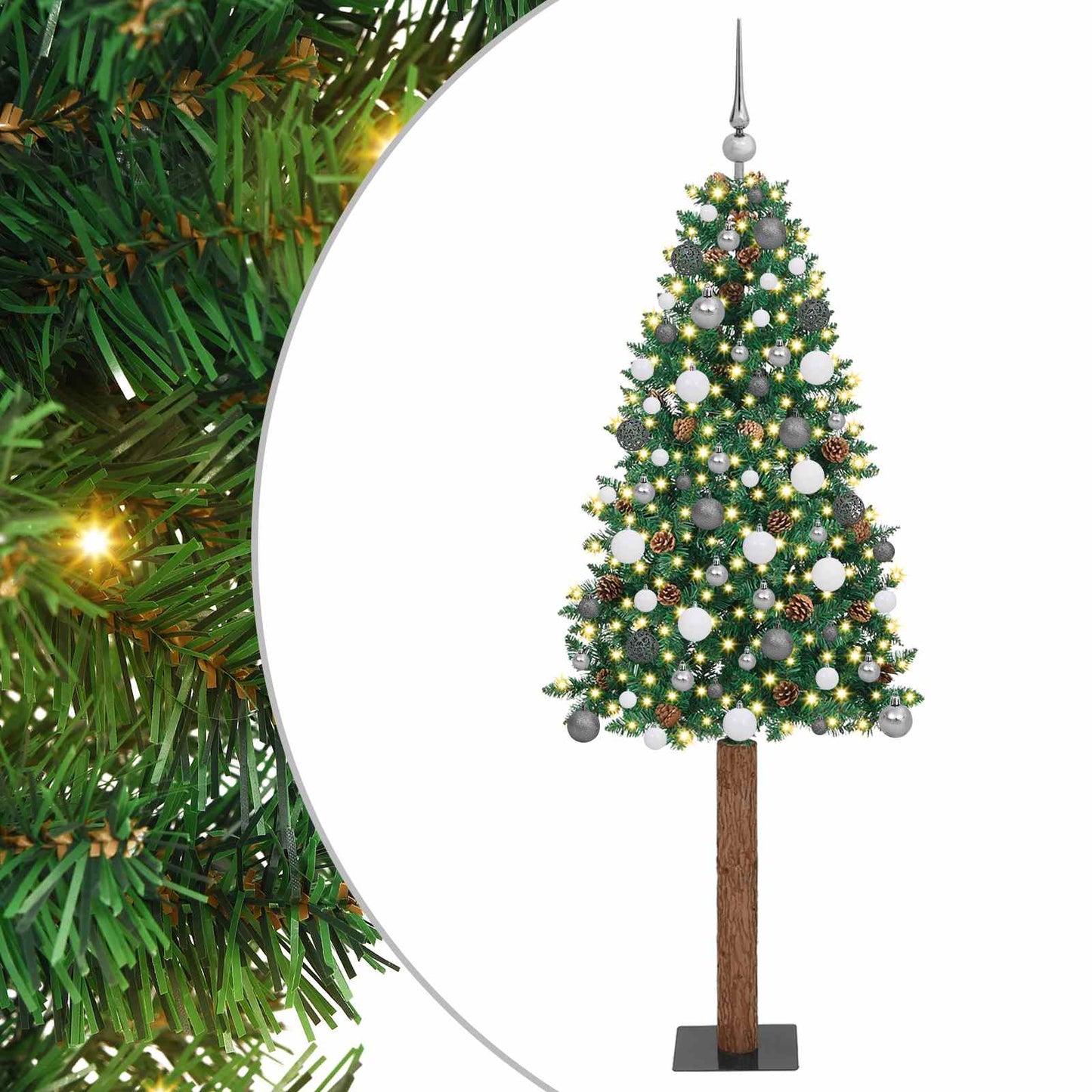 Slankt Juletræ med stativ Grøn 210 cm PVC og Massiv Fyrretræ