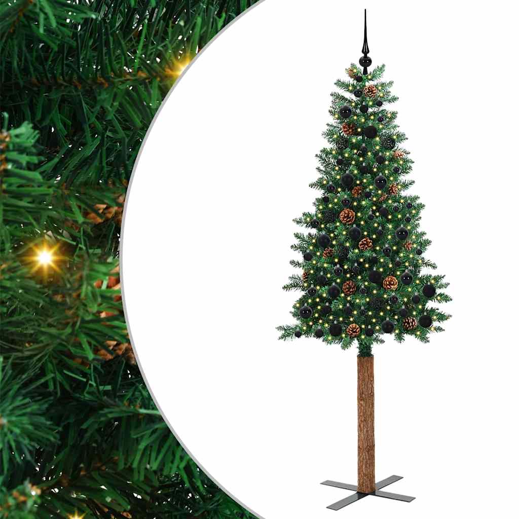 Slankt Juletræ med stativ Grøn 210 cm PVC og Massiv Fyrretræ