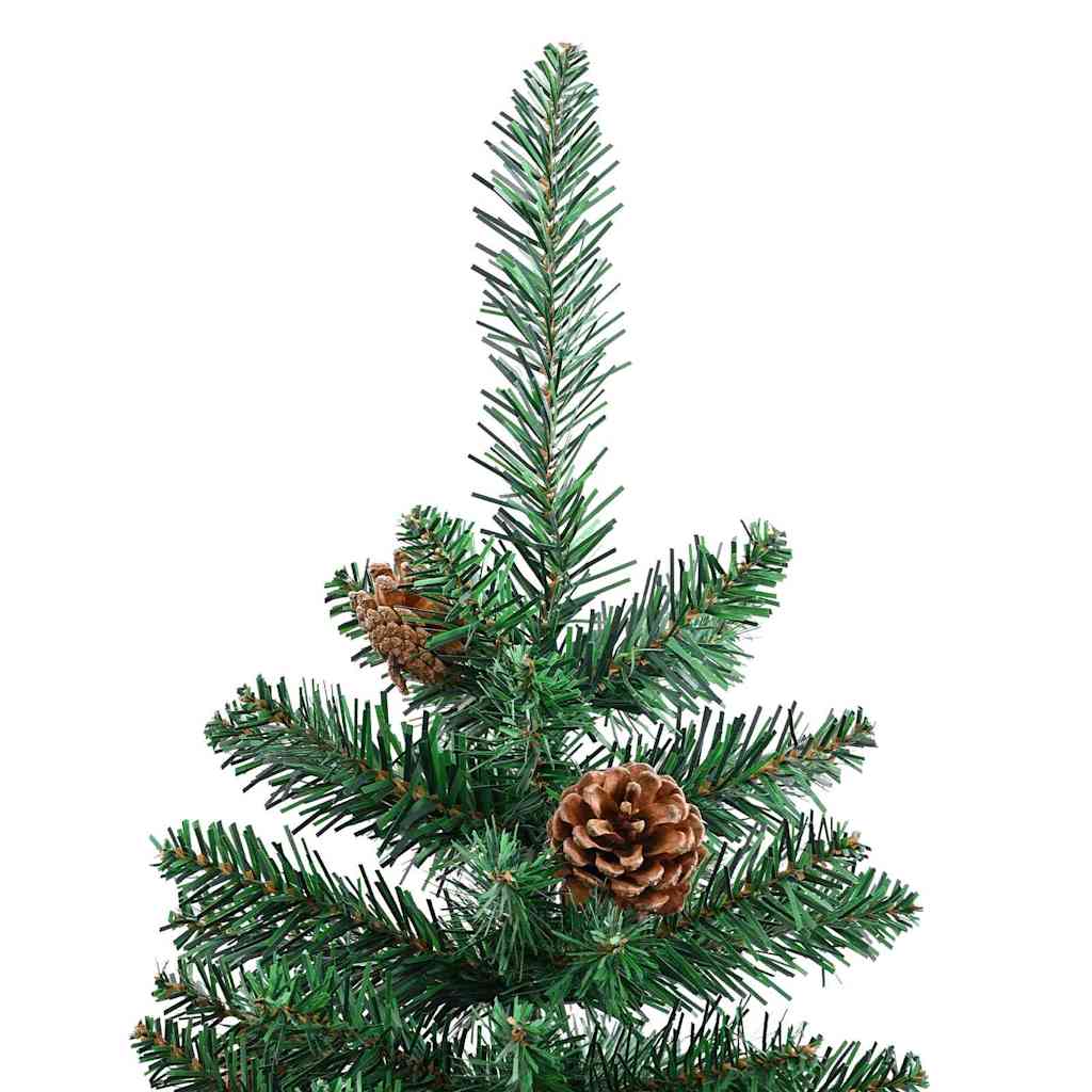 Slankt Juletræ med stativ Grøn 210 cm PVC og Massiv Fyrretræ