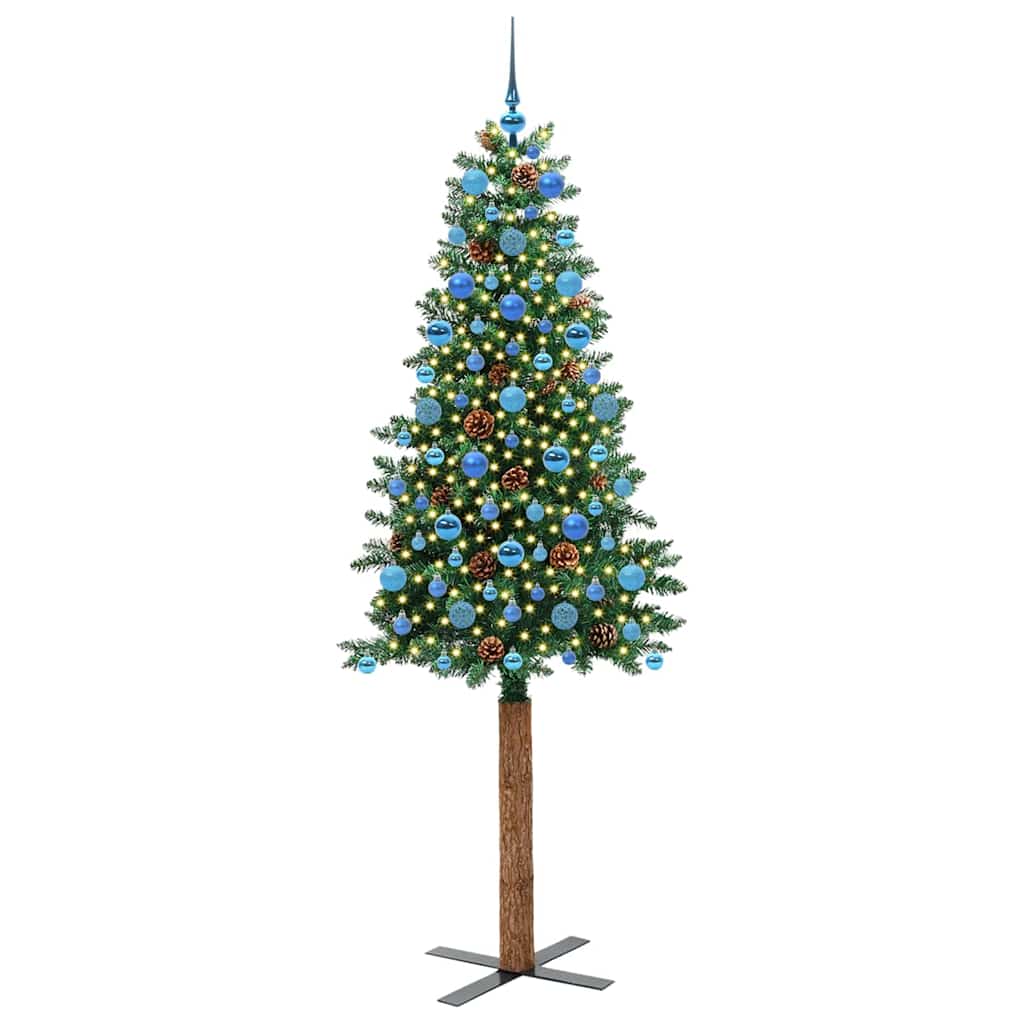 Slankt Juletræ med stativ Grøn 210 cm PVC og Massiv Fyrretræ