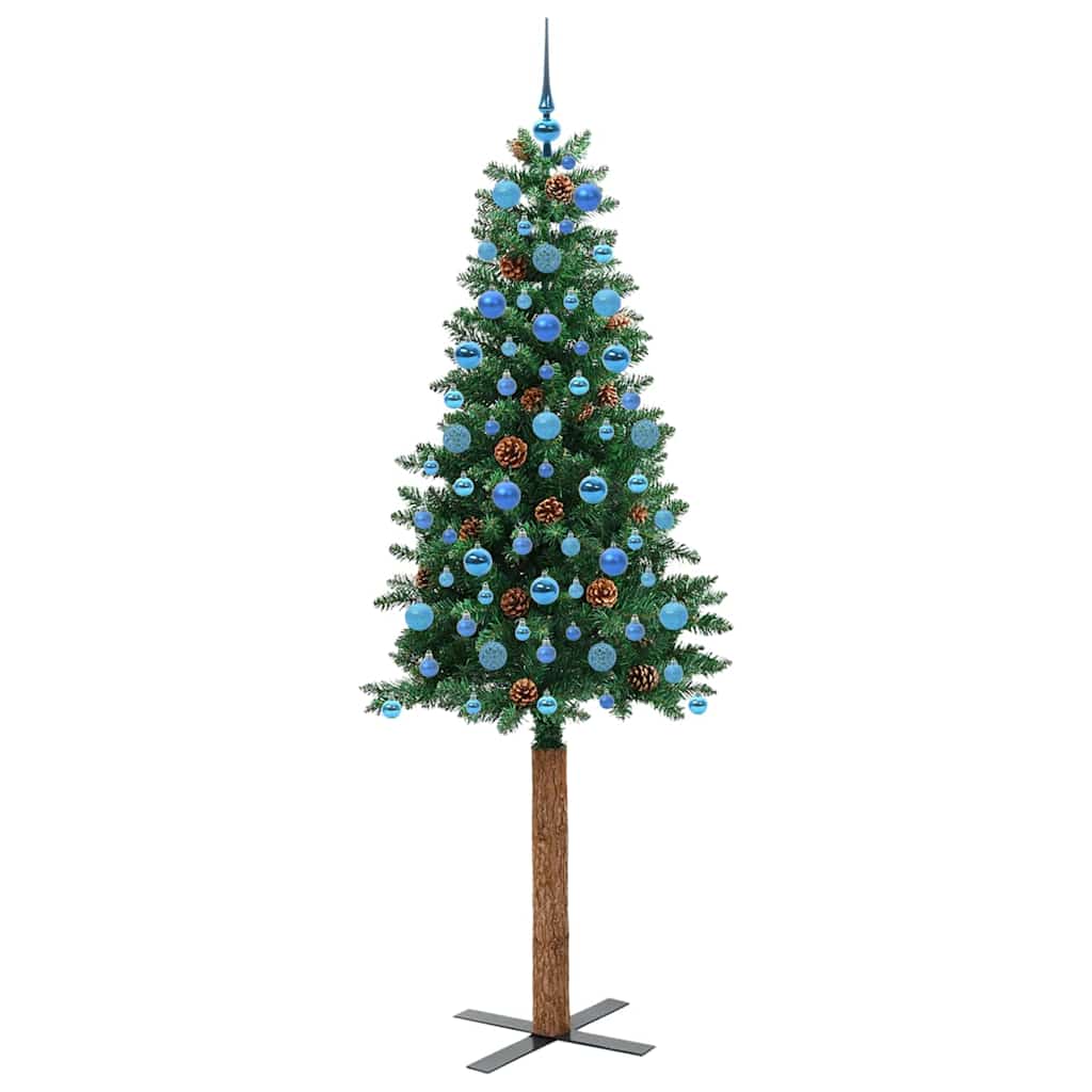 Slankt Juletræ med stativ Grøn 210 cm PVC og Massiv Fyrretræ