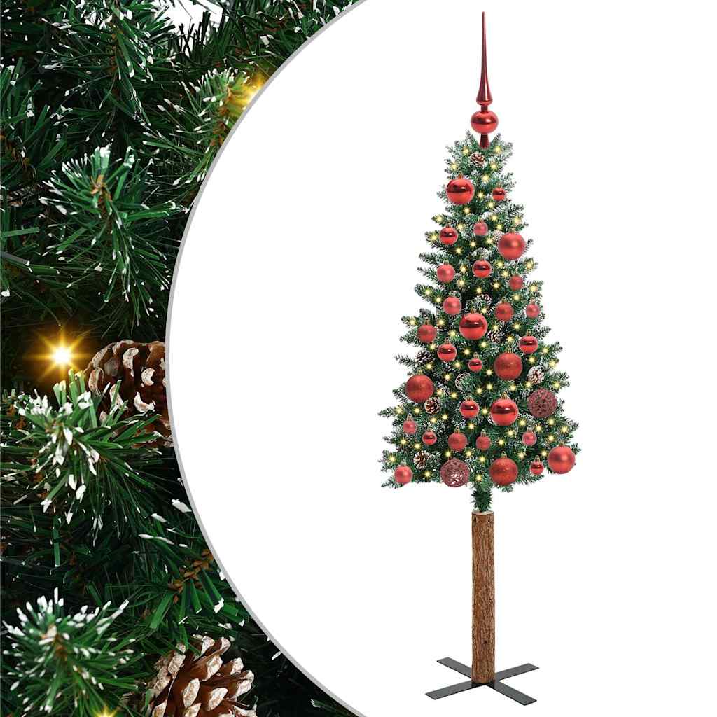 Slankt Juletræ med stativ Grøn 150 cm PVC og Massiv Fyrretræ