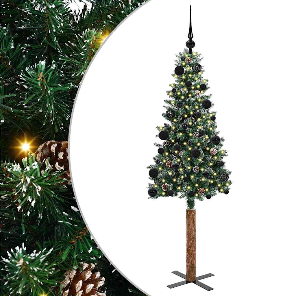 Slankt Juletræ med stativ Grøn 150 cm PVC og Massiv Fyrretræ