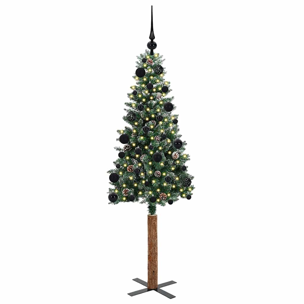 Slankt Juletræ med stativ Grøn 150 cm PVC og Massiv Fyrretræ