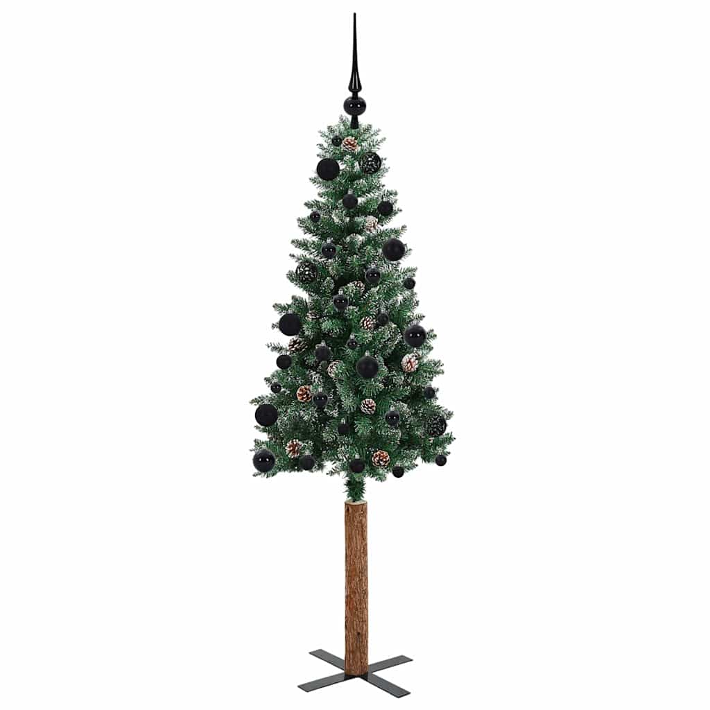 Slankt Juletræ med stativ Grøn 150 cm PVC og Massiv Fyrretræ