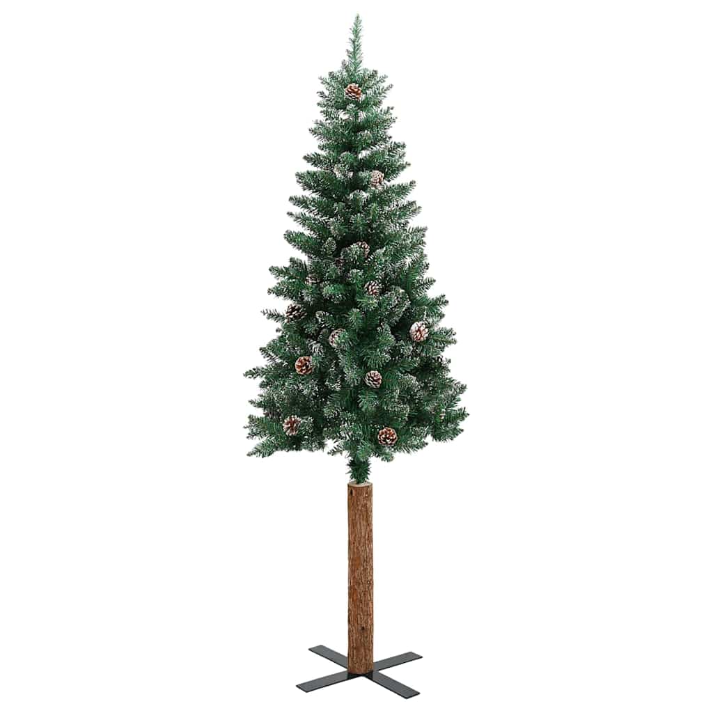 Slankt Juletræ med stativ Grøn 150 cm PVC og Massiv Fyrretræ
