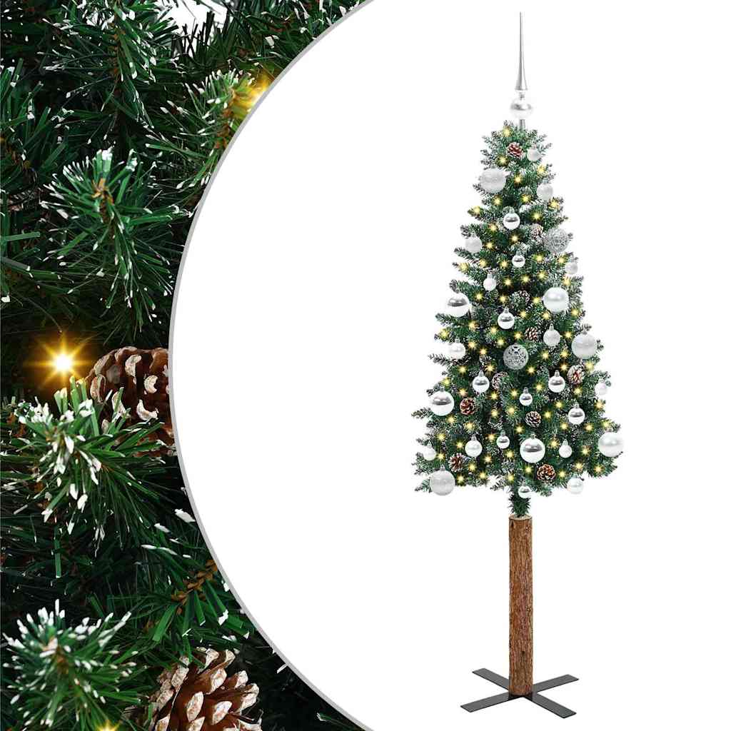 Slankt Juletræ med stativ Grøn 150 cm PVC og Massiv Fyrretræ