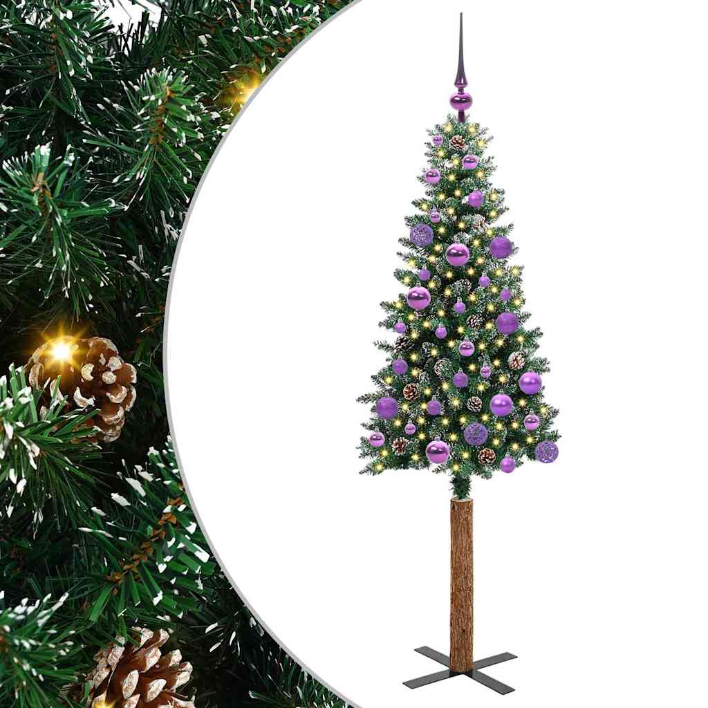 Slankt Juletræ med stativ Grøn 150 cm PVC og Massiv Fyrretræ