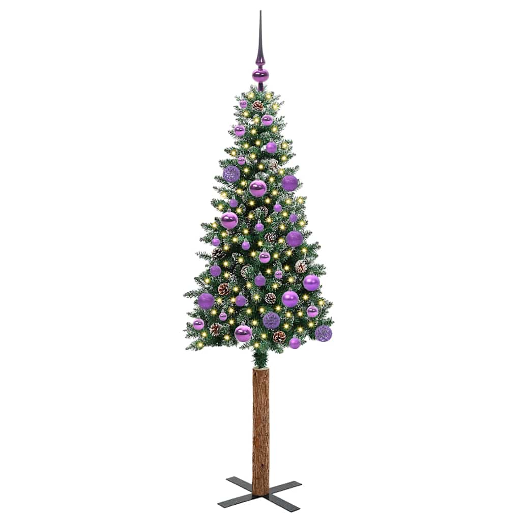Slankt Juletræ med stativ Grøn 150 cm PVC og Massiv Fyrretræ
