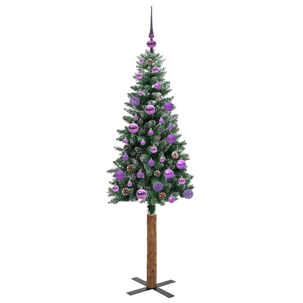 Slankt Juletræ med stativ Grøn 150 cm PVC og Massiv Fyrretræ