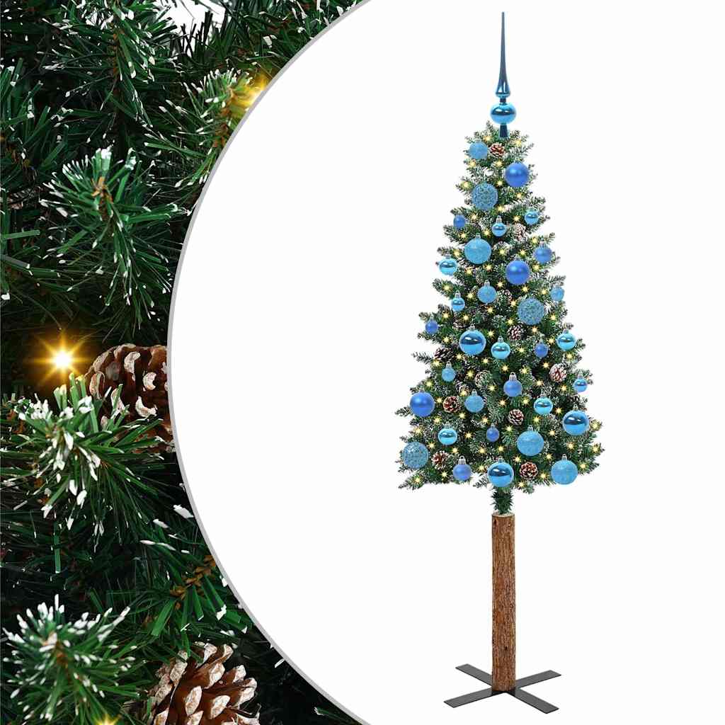 Slankt Juletræ med stativ Grøn 150 cm PVC og Massiv Fyrretræ