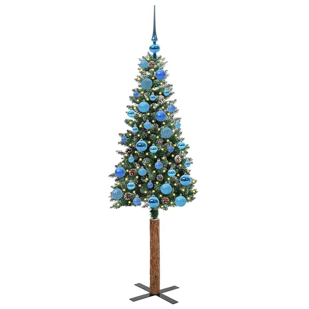 Slankt Juletræ med stativ Grøn 150 cm PVC og Massiv Fyrretræ